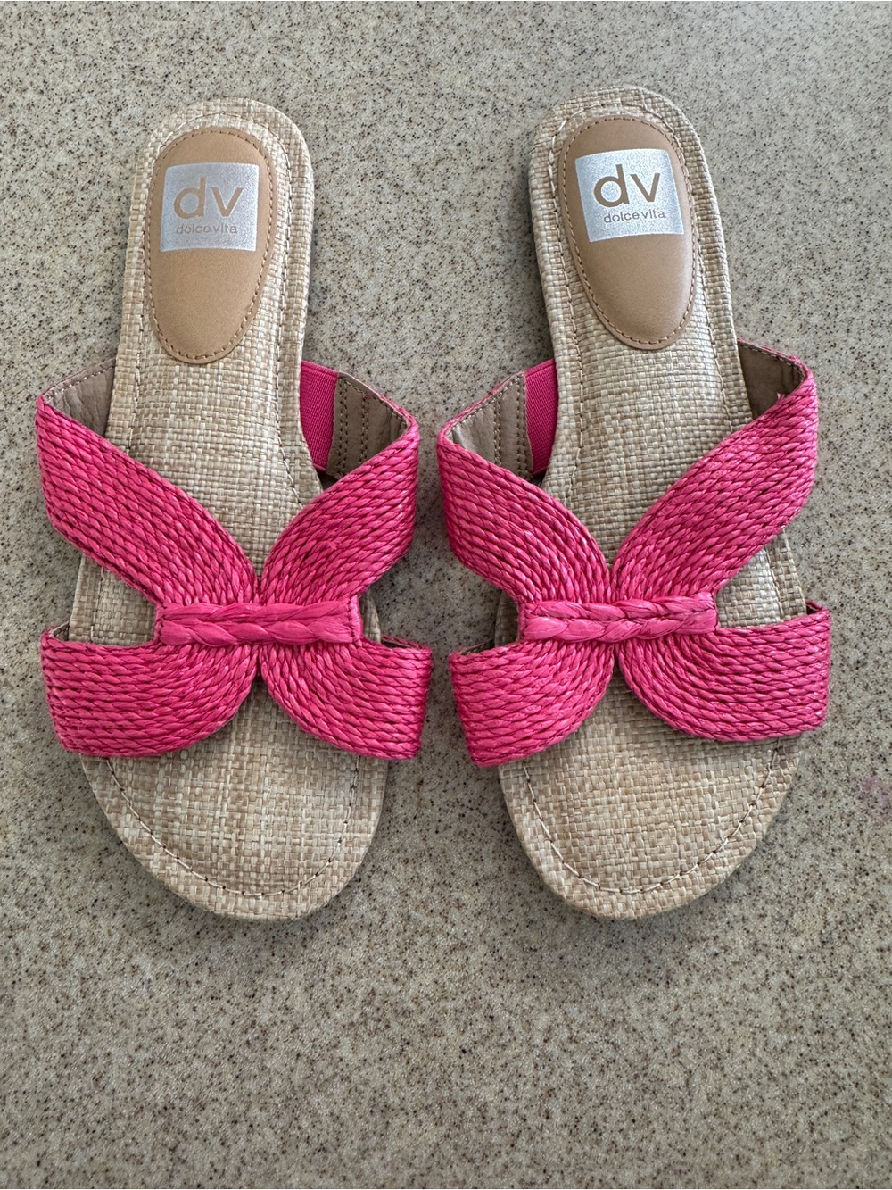 Dolce Vita Geeya Hot Pink Raffia Sandals Slides 8.5‎ Shoes